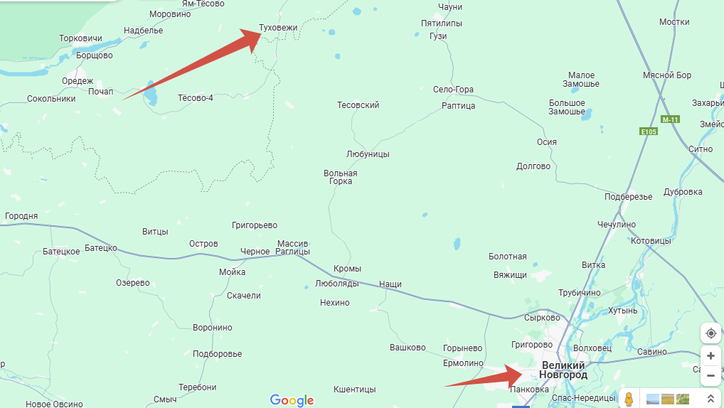 Деревня Туховежи и Новгород Великий, скрин