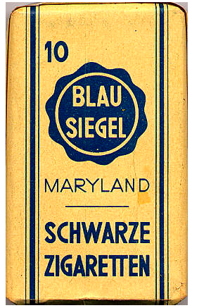 "Blausiegel".  Люксембург, около 1935 года выпуска. 10 штук в мягкой упаковке. Цена (была) 2,50 франка. Производитель: "Rotsiegel G.m.b.H.". Владелец торговой марки: "Rotsiegel G.m.b.H.".