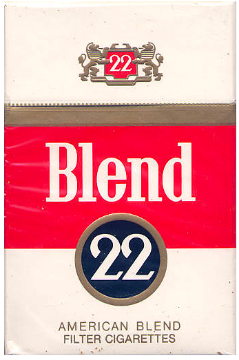 "Blend 22". Duty Free, Белоруссия, 1990-е годы выпуска. 20 штук с фильтром в боксе и в целлофане. Производитель:  "Th.D. Georgiades A.E.", Греция. Владелец бренда: "Th.D. Georgiades A.E.".