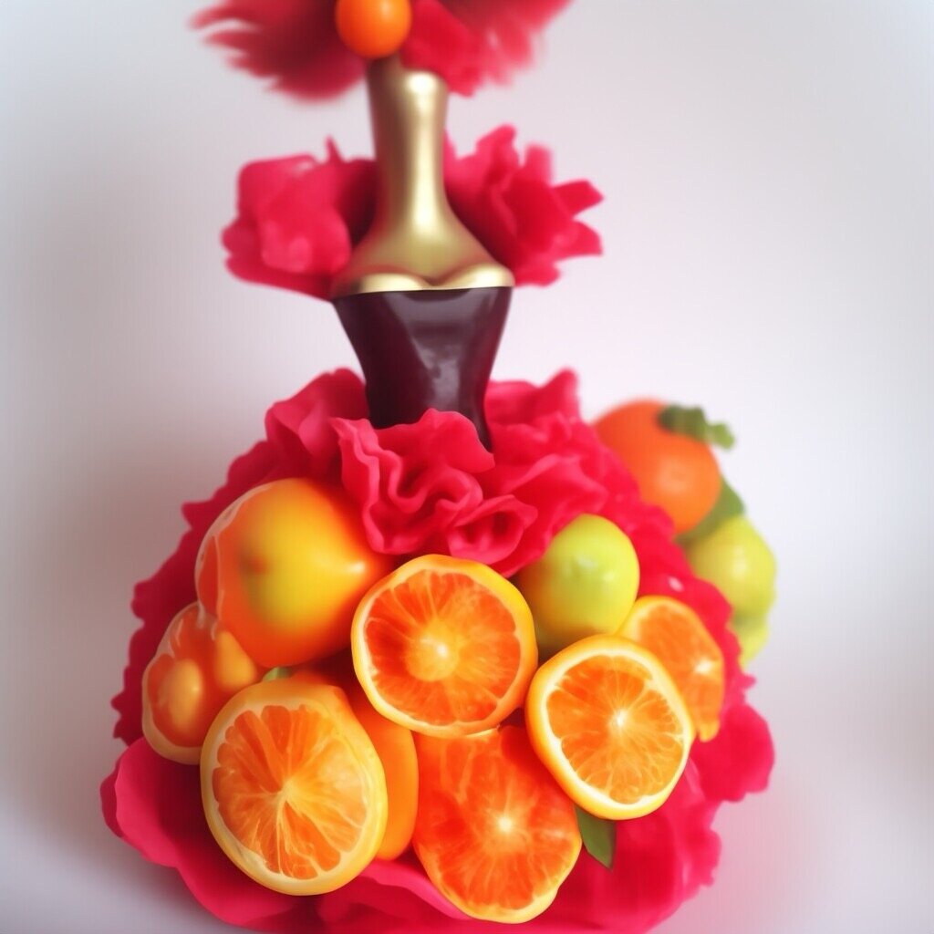 Дамочка из фруктов 🍊 🍎 🍑 🍋 (Такую Даму сделала Нейросеть). 