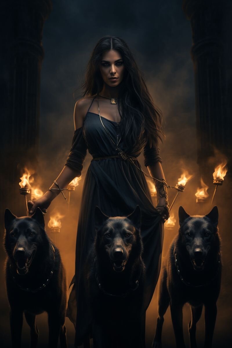 Да, без сомнения я знаю, что та, что приходит с Черными псами-это несравненная Геката. Но у меня в голове эти две Богини переплетаются в единый образ, и держать их по отдельности мне, почему-то совершенно не представляется возможным. . Как многие Боги, различные персонажи из разных религий, мифов и сказок-они сливаются воедино, только описаны и представлены они по разному.
