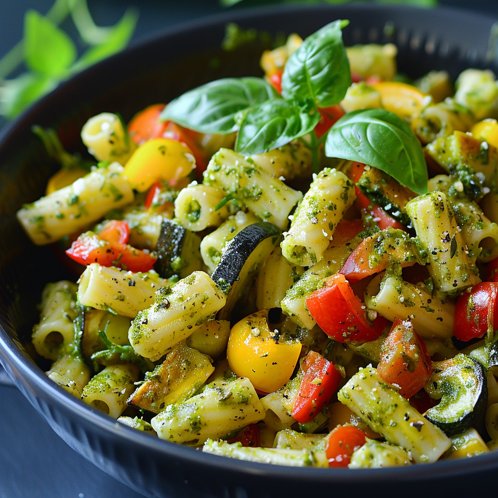 Паста с овощами и песто