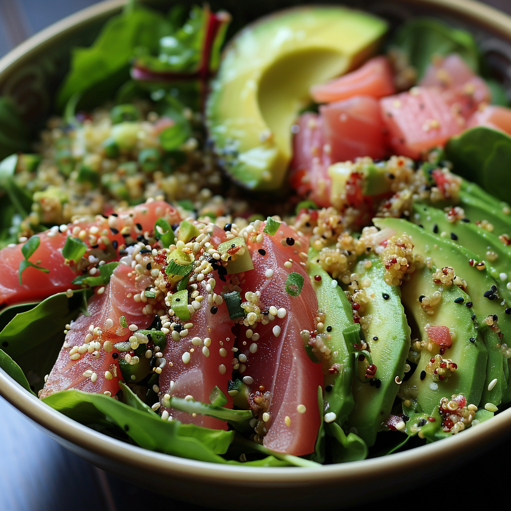 Тунец с киноа и авокадо