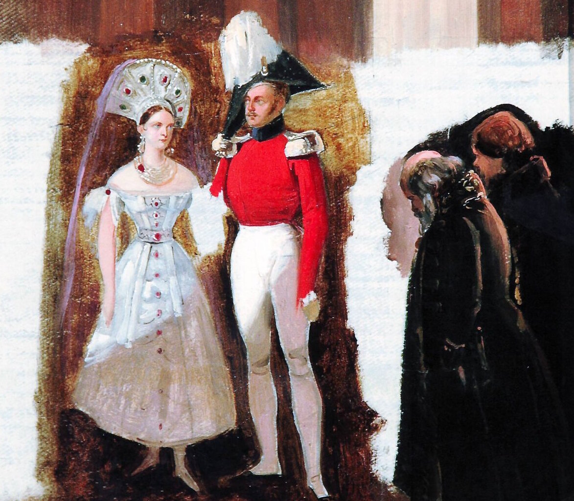 Адольф Ладюрнер «Император Николай I и императрица Александра Федоровна принимают представителей податных сословий» (фрагмент) / Коллекция Подстаницких