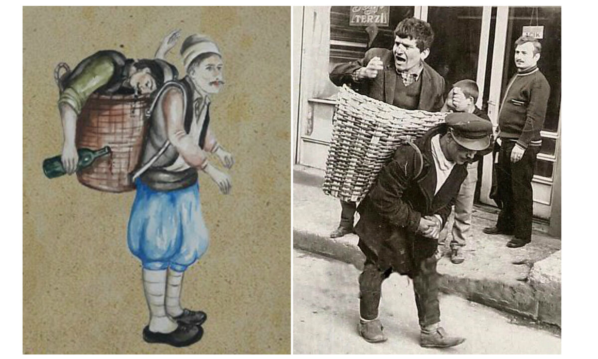 Справа - фото начала 20-го века, когда в Турецкой республике был уже разрешен алкоголь. Но слева - исторический рисунок