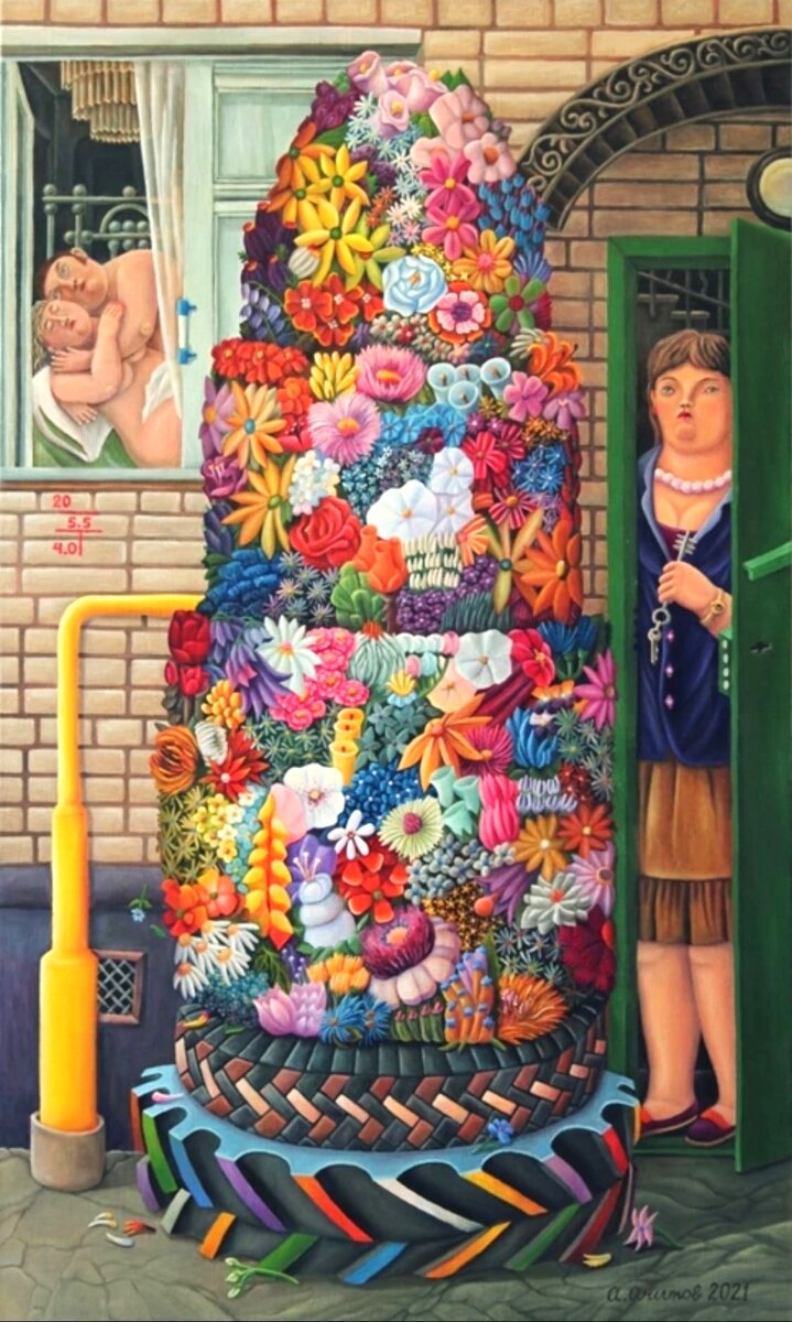 Аркадий Ачитов и Евгений Ройзман Ачитов Аркадий «Русская клумба» 110х65 холст масло 2021 г собрание Евгения Ройзмана Сегодня мы погрузились в атмосферу творчества Аркадия Ачитова из собрания Евгения-2