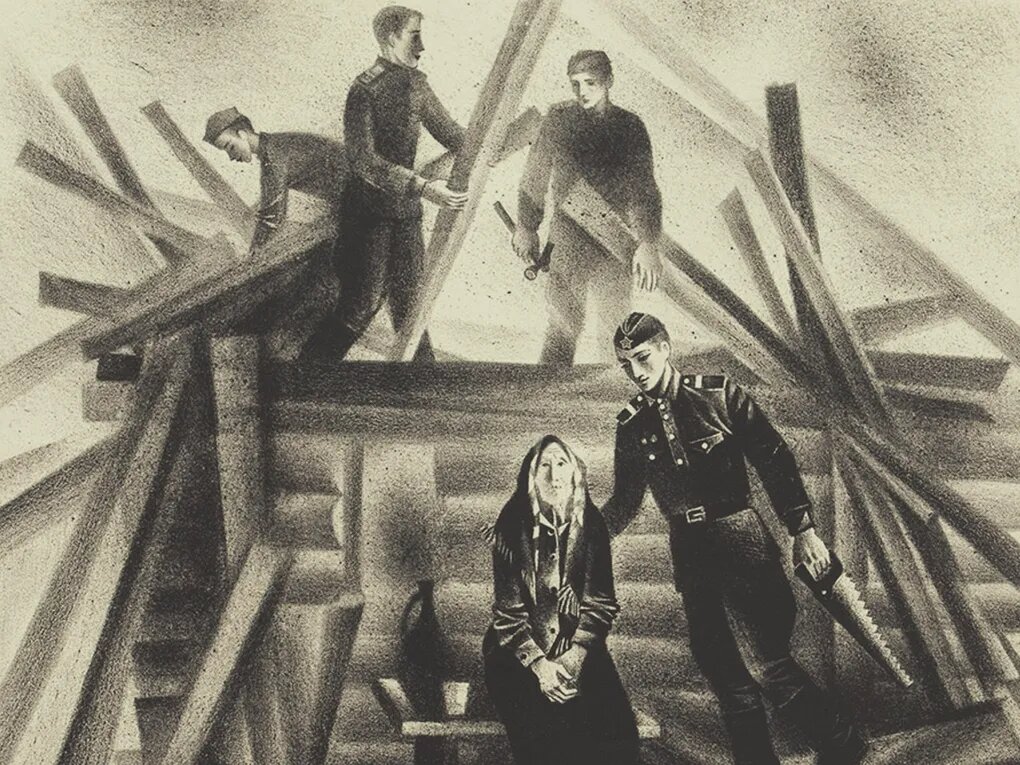 Заури Дейсадзе. Добровольцы (фрагмент). Из серии «40 лет победы». 1984. Тульский музей изобразительных искусств, Тула