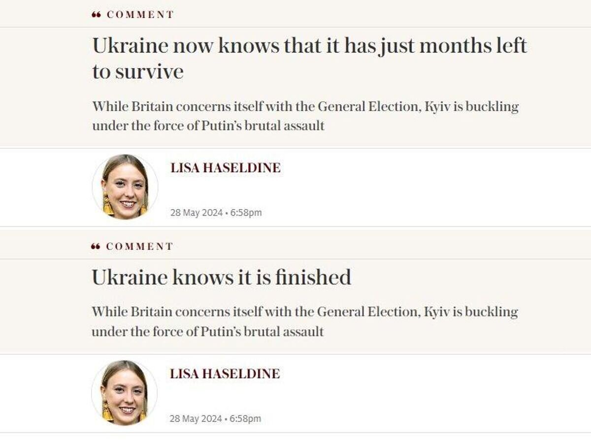    Изменение заголовков в статье в британской Telegraph о перспективах Украины