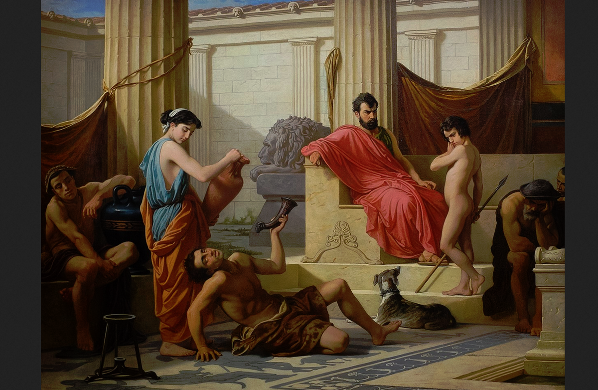 Луиджи Муссини. "Спартанский мальчик наблюдает последствия чрезмерного потребления алкоголя", 1850
