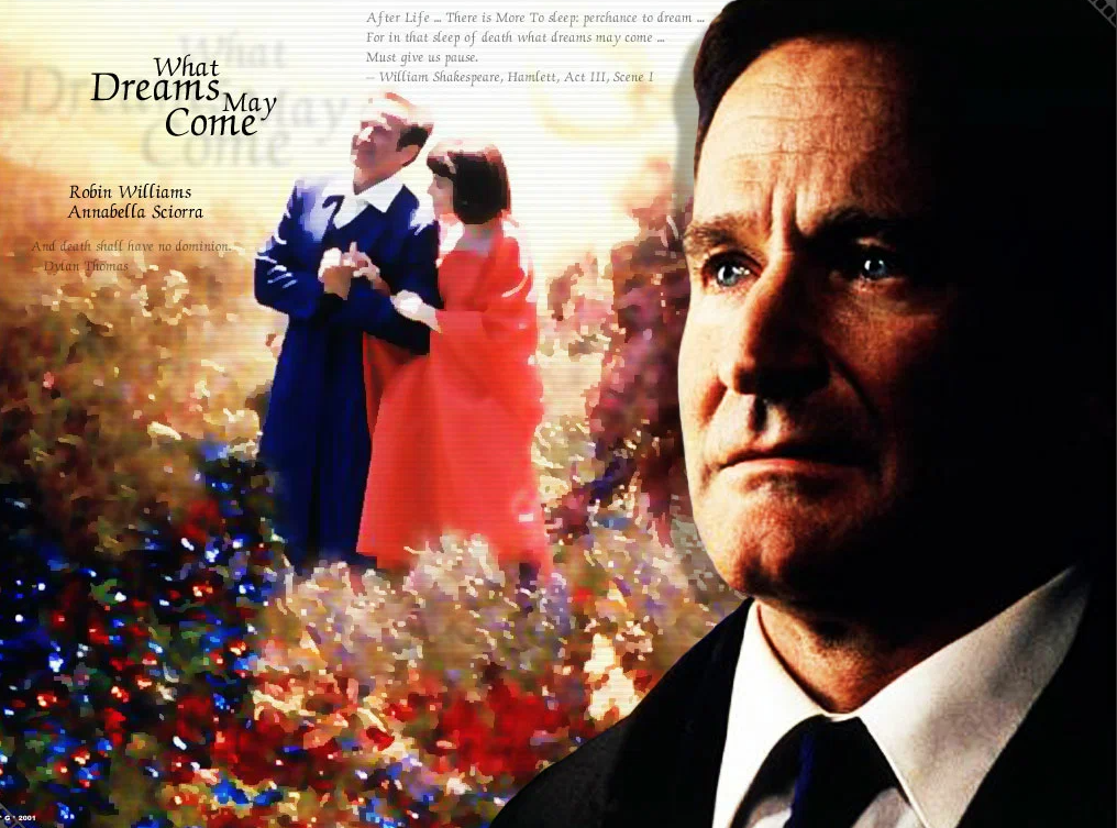 Постер замечательной фантастической мелодрамы Винсента Уорда с Робином Уильямсом и Анабеллой Шиоррой 1998 года, взявшей "Оскар" за визуальные эффекты. 