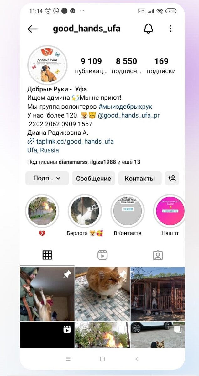 Инстаграм @good_hands_ufa (Социальная сеть Instagram являются продуктом компании Meta, которая уже в свою очередь является экстремистской организацией, деятельность которой запрещена на территории РФ.)