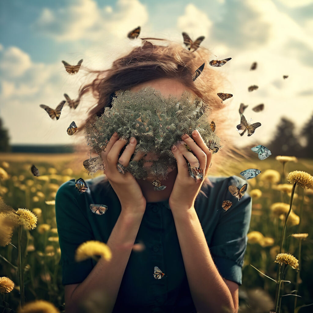 Запрос девушки состоял в том, что у неё появилась и прогрессирует аллергическая реакция на пыльцу весной и в летний период от цветения растений. Это выражалось в таких симптомах как: заложенность носа, сопли, кашель, острый зуд и потребность постоянно тереть веки, и, как следствие, головные боли. Всё это стало усугубляться тем, что аллергия появилась на любые фрукты: съела – безудержное (до 3-х минут) чихание, во время которого глаза лезут из орбит, появляются отеки и не уходят в течение нескольких часов днем (время года тут уже не играло никакого значения), отсутствие нормального сна ночью. Да, противоаллергические препараты давали эффект, но хотелось решить это на уровне своей психики – что-то подсказывало ей положительный исход такого выбора.  Я не буду расписывать все нюансы проведенной работы, открывая секреты совместной исследовательской деятельности при погружении во внутренний мир со всеми его непредсказуемыми и завораживающими проявлениями – это всегда индивидуально и неповторимо. Отмечу вот что – готовность меняться и степень открытости человека в терапевтическом процессе определяют возможности видения им новых граней себя, других, мира и т.д., перепроживание травмирующих событий дает новый опыт (в том числе возможность понимания других), осознание и переосмысление застрявших в психике реакций и шаблонов, а затем и их трансформация позволяют не только преобразовать себя, но и изменить качество жизни в целом.  
В двух словах о причинно-следственных связях наличествовавшей у девушки проблемы: в раннем детстве она осталась одна во время ухода матери в магазин – возник страх и убеждение, что мир жесток и опасен – возникло желание спрятаться (головные боли) и не видеть мир (зуд и трение век глаз), не чувствовать мир («нет» запахам!) – аллергия, как комплекс «спасительного» противодействия внешнему миру.
Главным достижением клиента стало осознание того, что решением её запроса должно быть не постоянное избегание испытываемой боли, а сама боль. Необходимо было с ней встретиться лицом к лицу и позволить себе по-настоящему прочувствовать её и весь её эмоциональный спектр – это стало непременным условием на пути освобождения от преследовавшей её аллергии. 
И, да, ситуация с запросом разрешилась: как позже сообщила клиент, после сессии и на протяжении 3-х дней она ела всё, что «не приколочено» (разумеется, из фруктов, которые стала постоянно покупать) без какой-либо аллергической реакции, а в течение примерно ещё двух недель на все попытки её организма к периодическому саботажу (такое бывает и это нормально) она просто напоминала себе собственно сочиненную фразу «всё хорошо, нет никакой нужды возвращаться обратно, теперь всё хорошо», окончательно укрепив новую модель поведения и реакций на раздражи…, нет, теперь уже на умиротворители.
