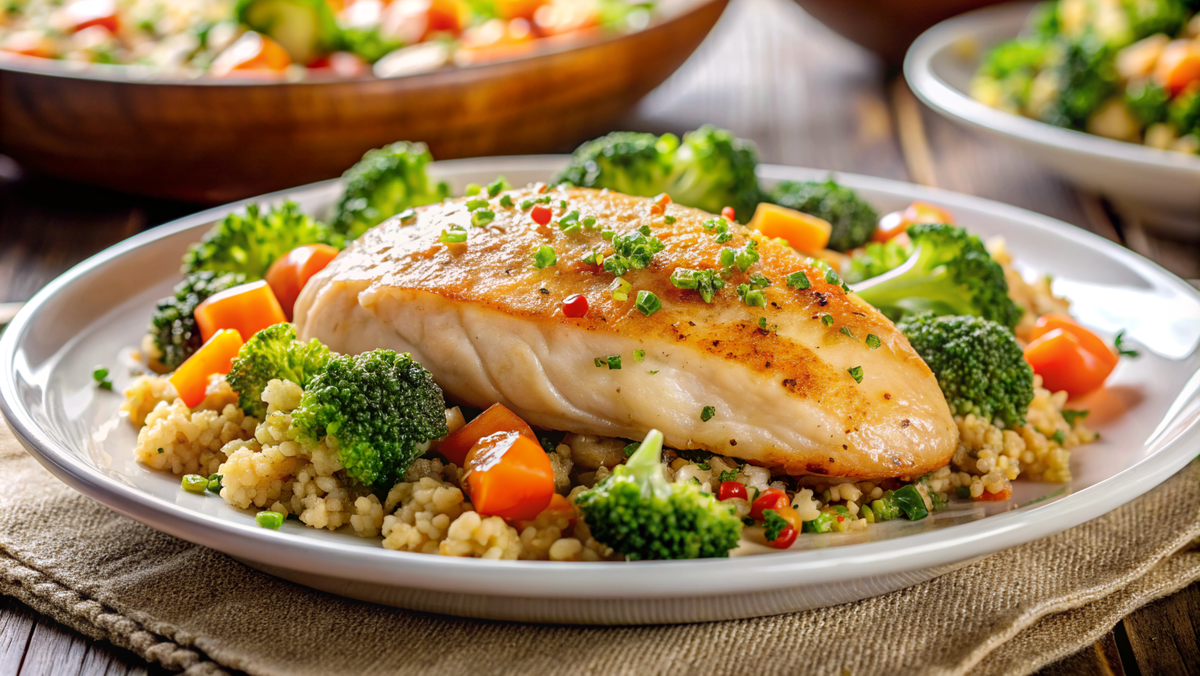 Куриная грудка с овощами и киноа