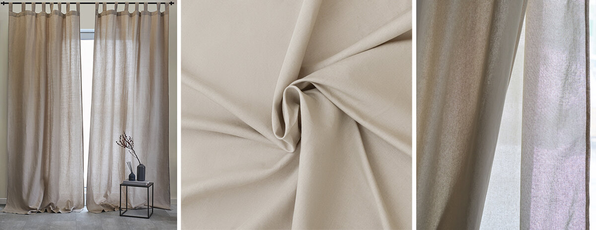 На фото: Штора из хлопка и льна бежево-серого цвета из коллекции Essential от Tkano