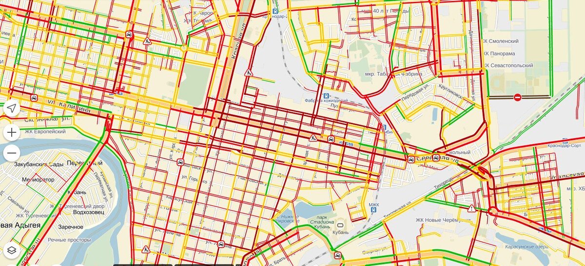 Пробки Краснодар онлайн - карта Краснодара пробки