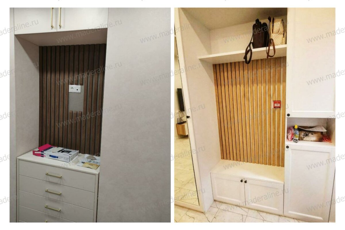 Декоративные рейки MADERA в нише стеллажа