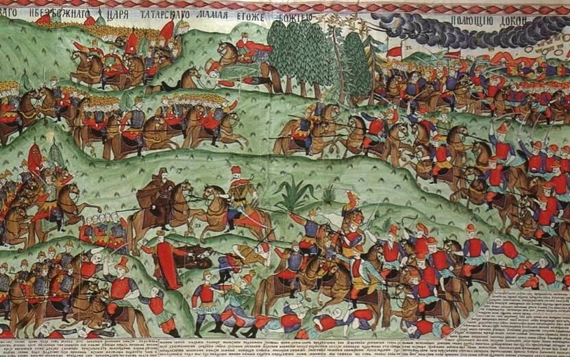    Дмитрий Донской, Куликовская битва. Лубок, нарисованный от руки (тушь, темпера, золото). ГИМ, Москва, 1890-е. гг. Фото: Commons.wikimedia.org