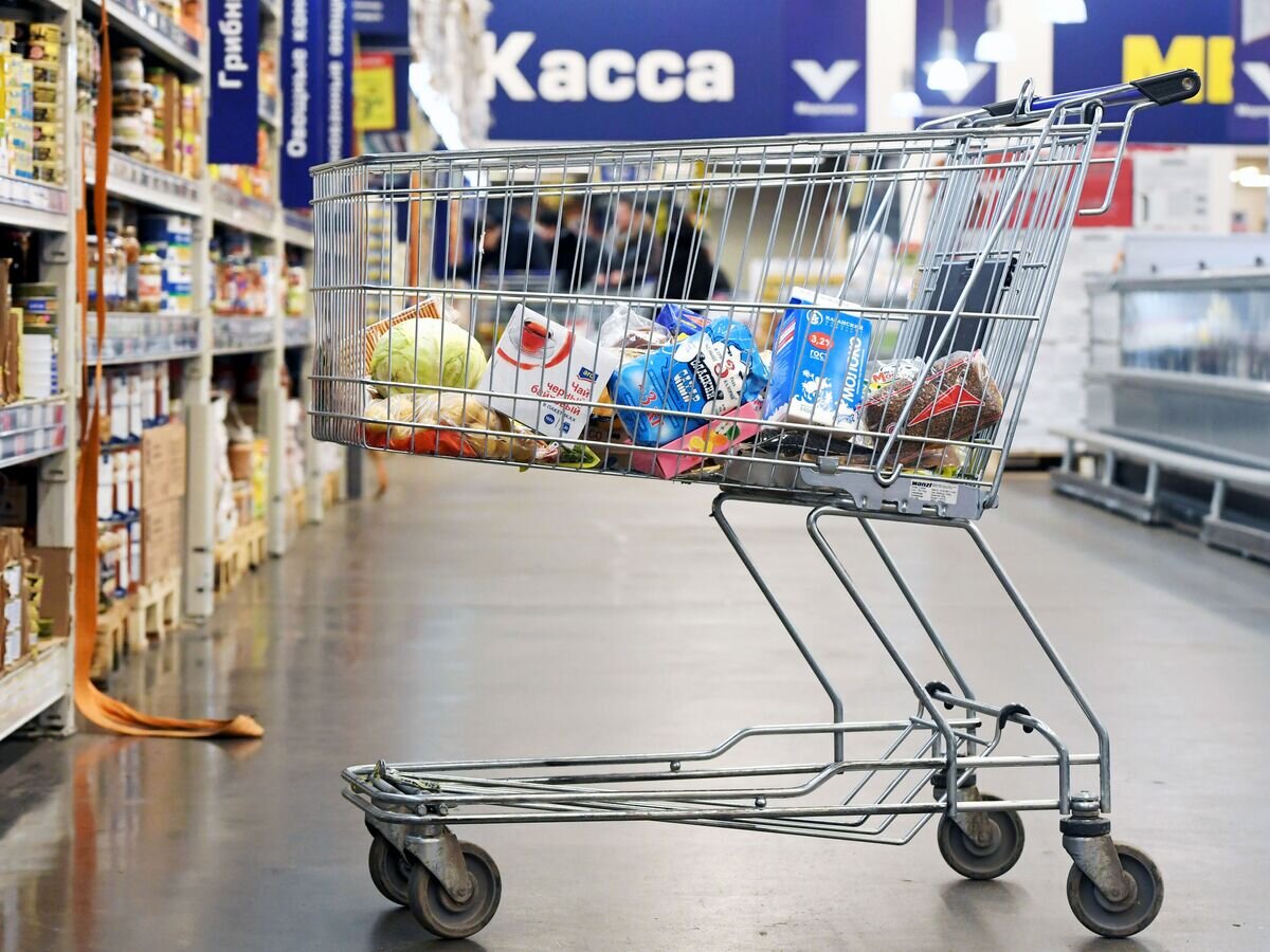    Тележка с продуктами в супермаркете© РИА Новости / Максим Богодвид
