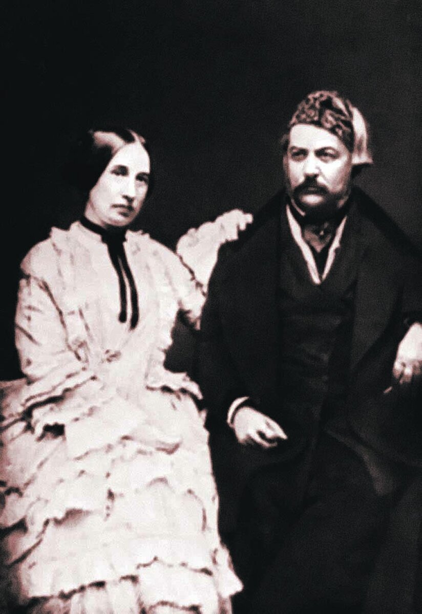    Глинка с женой Марией (по мнению некоторых историков - с сестрой). В любом случае выглядит композитор мрачным.