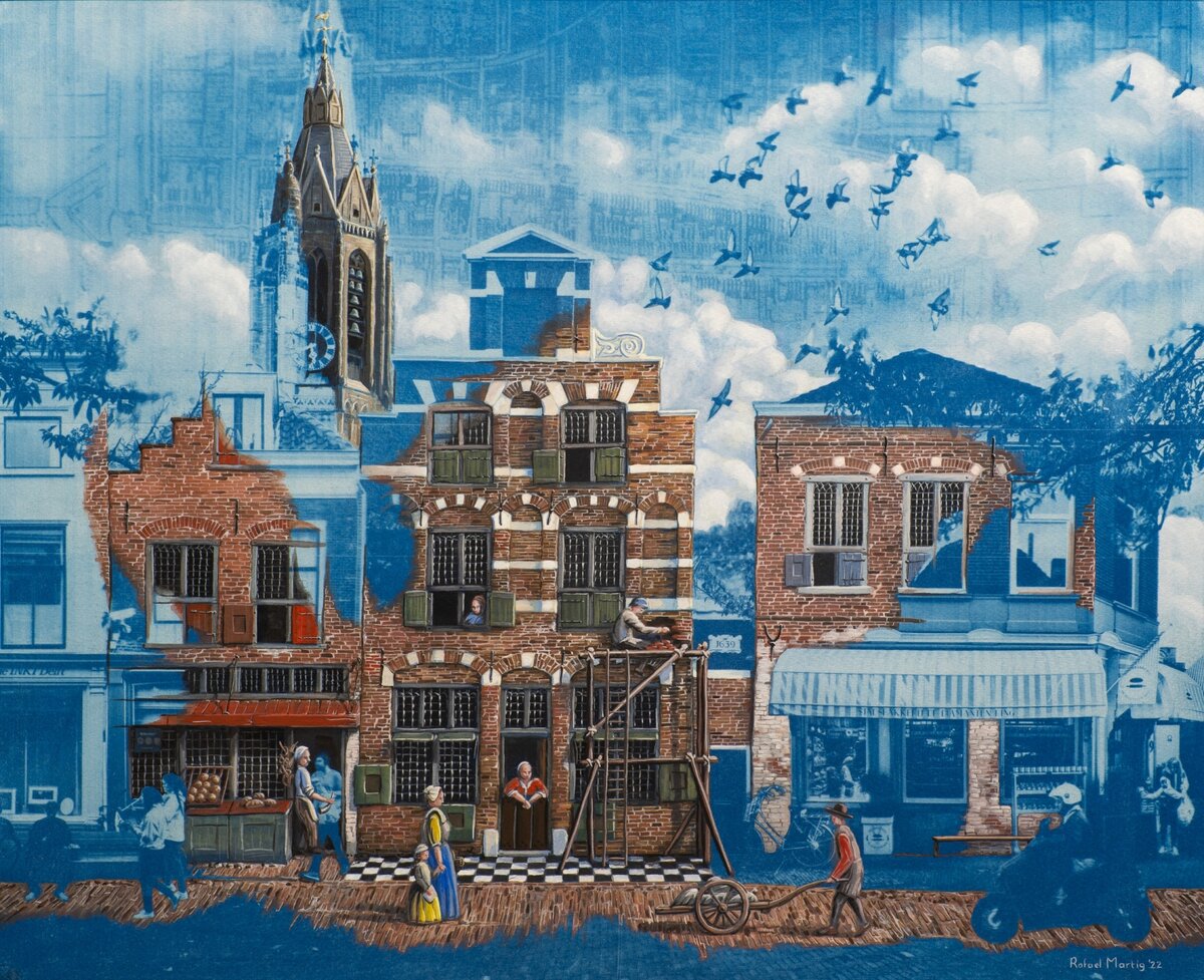 Рафаэль Мартиг. Пекарня Вермеера. Цианотипия и гуашь на бумаге. 54 x 44 см