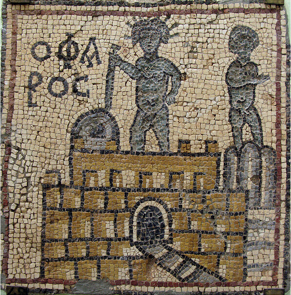 Мозаика, изображающая Александрийский маяк (с надписью «Ο ΦΑΡΟϹ») из Ольвии, Ливия, ок. IV в. н. э.