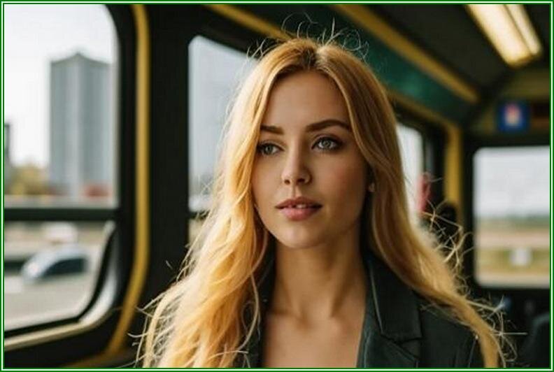 Во сне высокая блондинка в салоне автобуса - ИИ Kandinsky 3.1