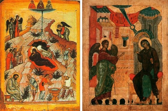  Рис.1. Рождество и Благовещенье. Изображены перпендикулярный и косой лучи астрономических явлений.