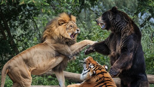 Льва, Медведя и Тигра заперли в одной клетке