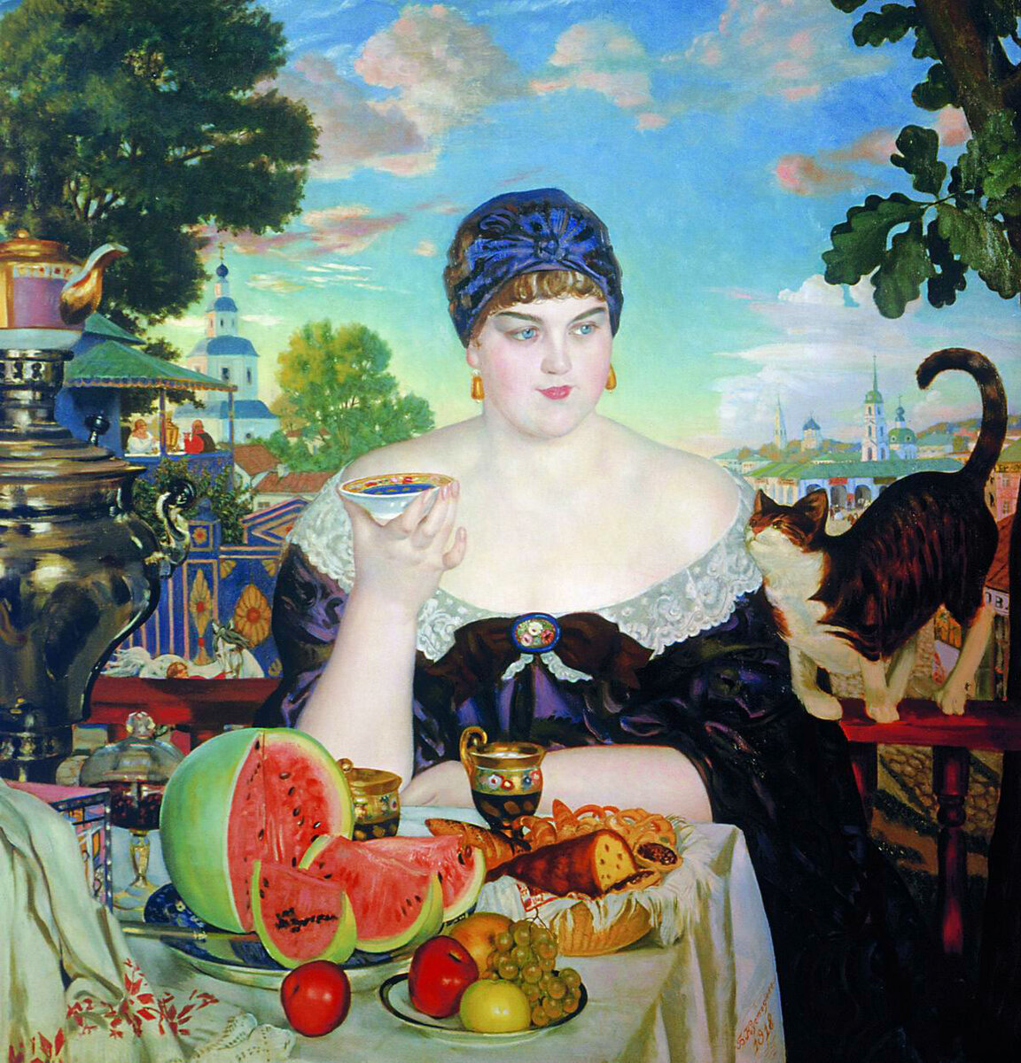   Б. Кустодиев, «Купчиха за чаем», 1918 г. Фото: ru.wikipedia.org