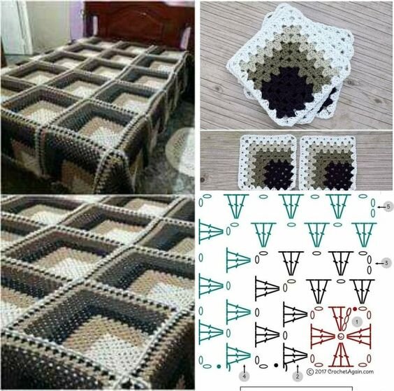 Схема пледа из мотивов с 3-д эффектом