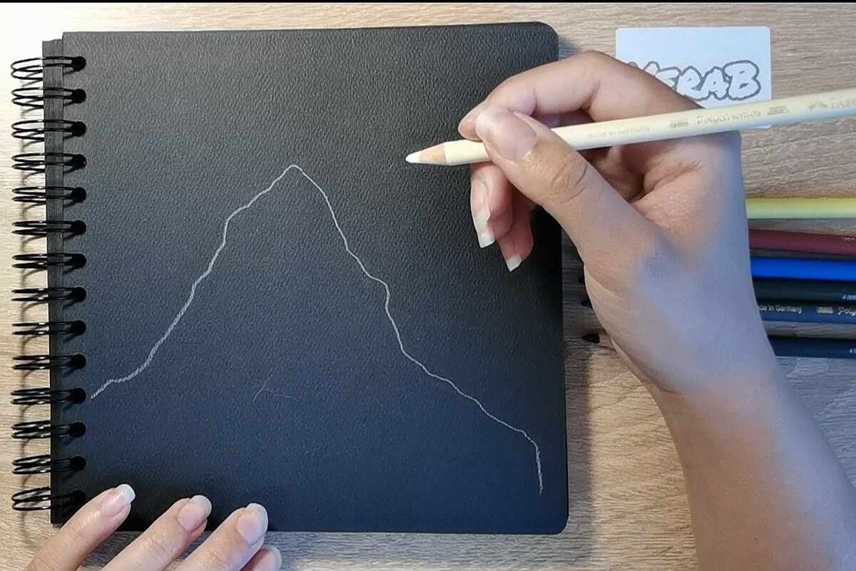 Пошаговое рисование цветными карандашами (кадры из марафона "Горы")  Шаг 1.-2