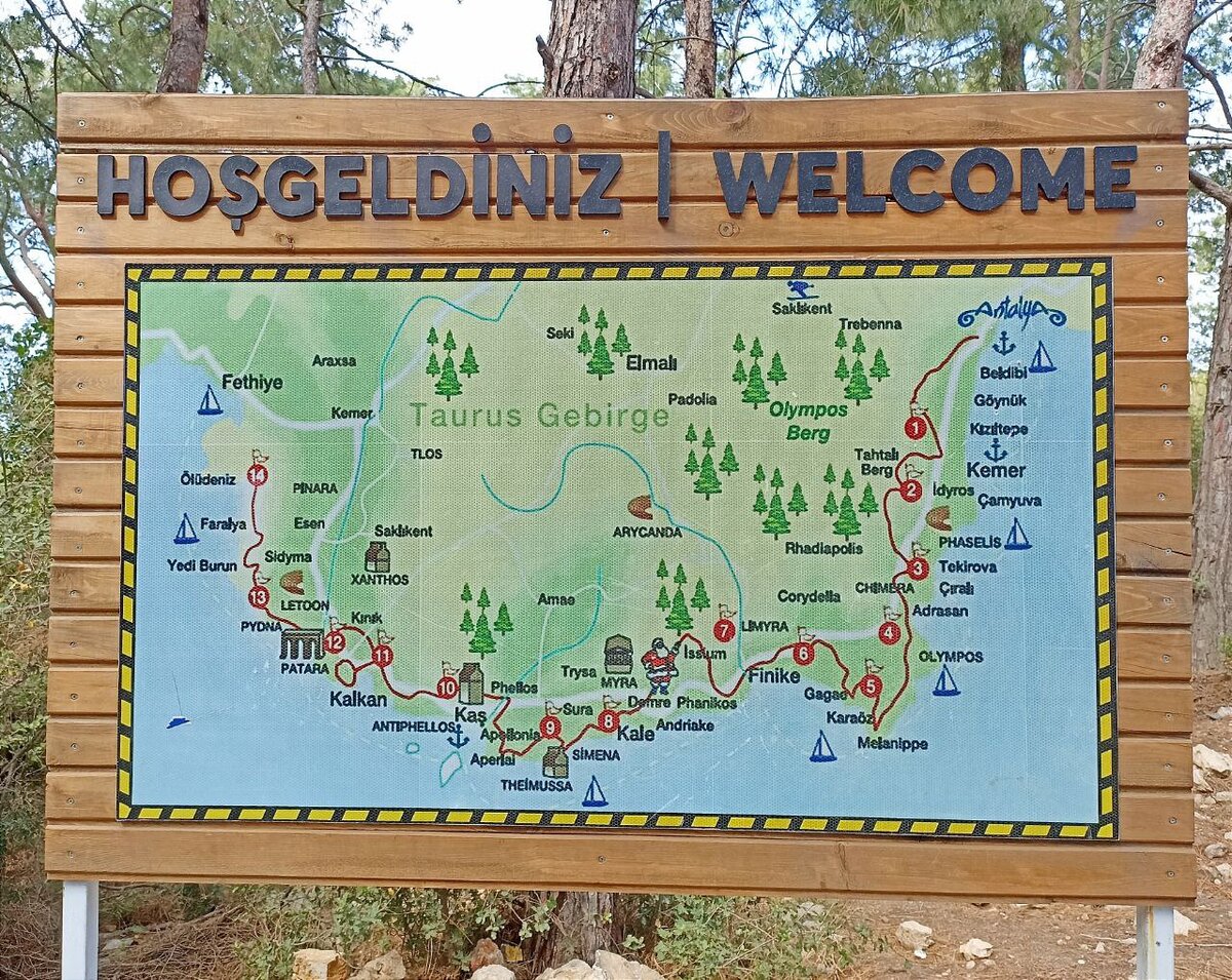 Карта Ликийской тропы в Олюдениз