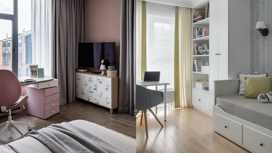 Проекты дизайнера Екатерины Янгель (слева) и студии MT Design Interiors (справа)