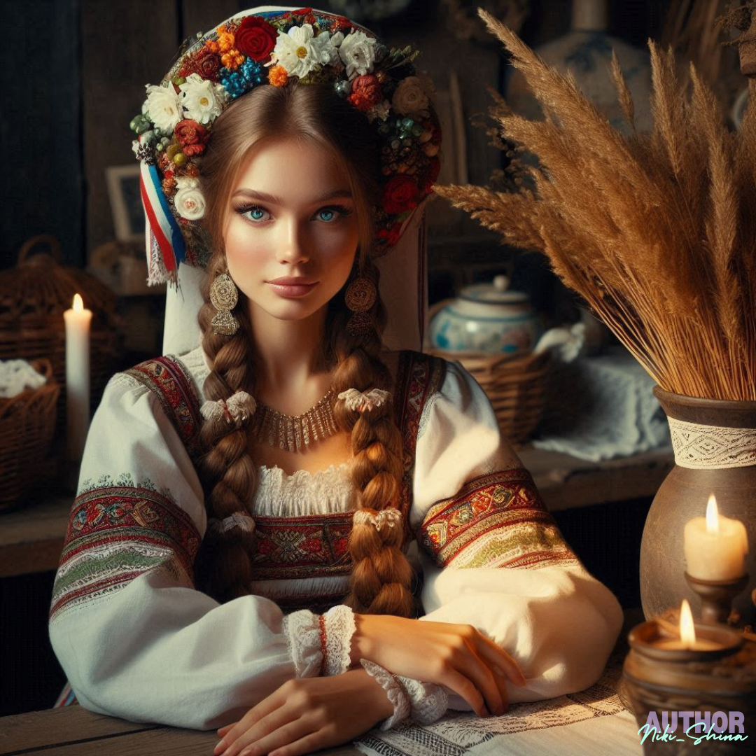 Национальный русский женский костюм и причёска