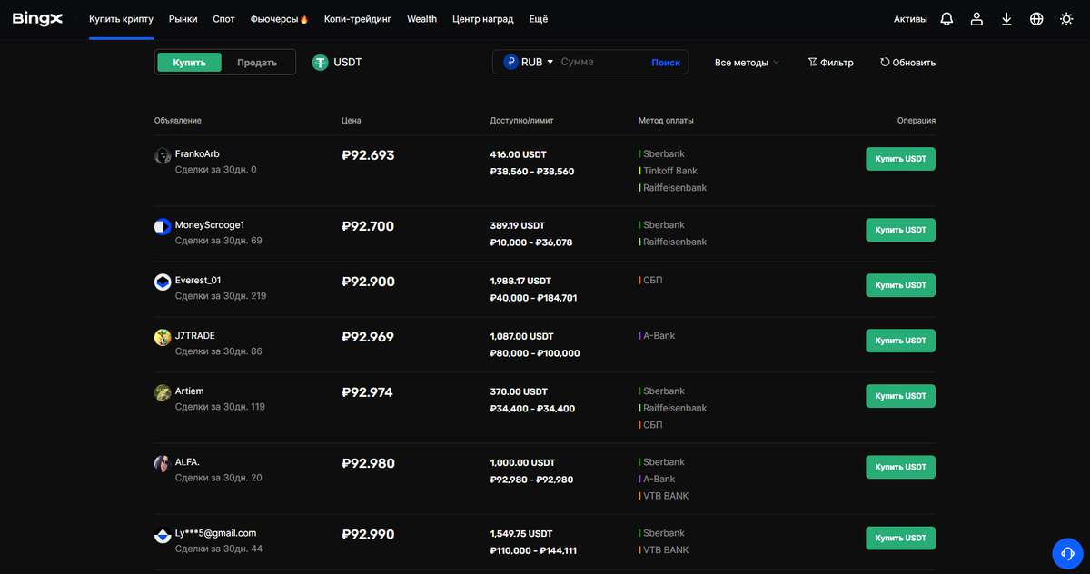 КАК РАБОТАЕТ P2P ПОКУПКА USDT НА БИРЖЕ BINGX?