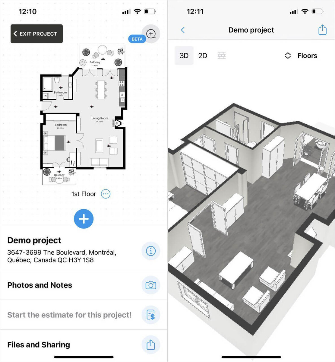    Приложение позволяет просмотреть план комнаты в 3D или внести правки