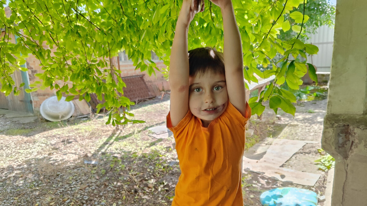 Сынок объелся тутовник у родителей. Такой чумазик