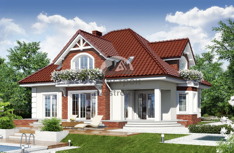 Проект двухэтажного дома с двухместным гаражом 16 на 15 - 104-83