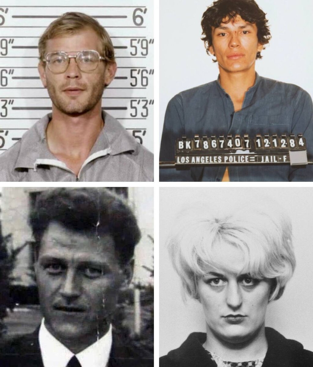 Слева направо: Джеффри Дамер, Ричард Рамирес,  Анатолий Сливко, Майра Хиндли