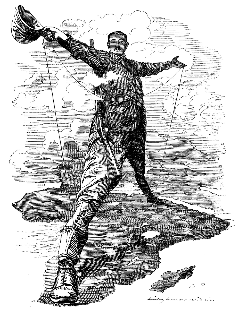 Карикатура на грандиозные планы Родса. Журнал Punch. 1892. Источник: wikipedia.org