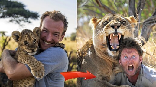 Двое мужчин вырастили львёнка и выпустили его на волю, а годы спустя они решили найти его в Африке