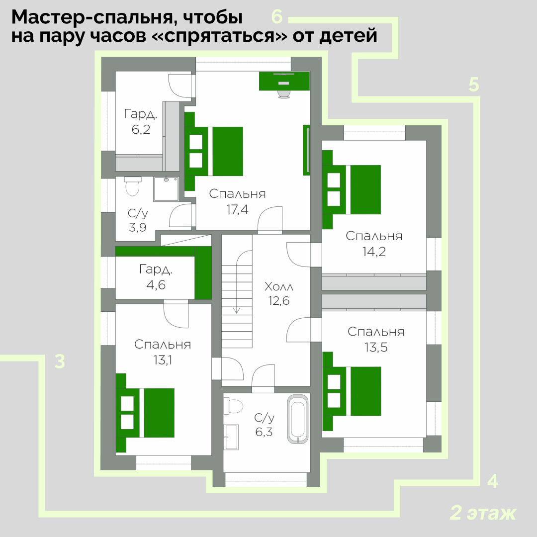 Места хватит всем: двухэтажник, похожий на замок с 6 спальнями, 195 м² |  Строим дом по цене квартиры | Дзен