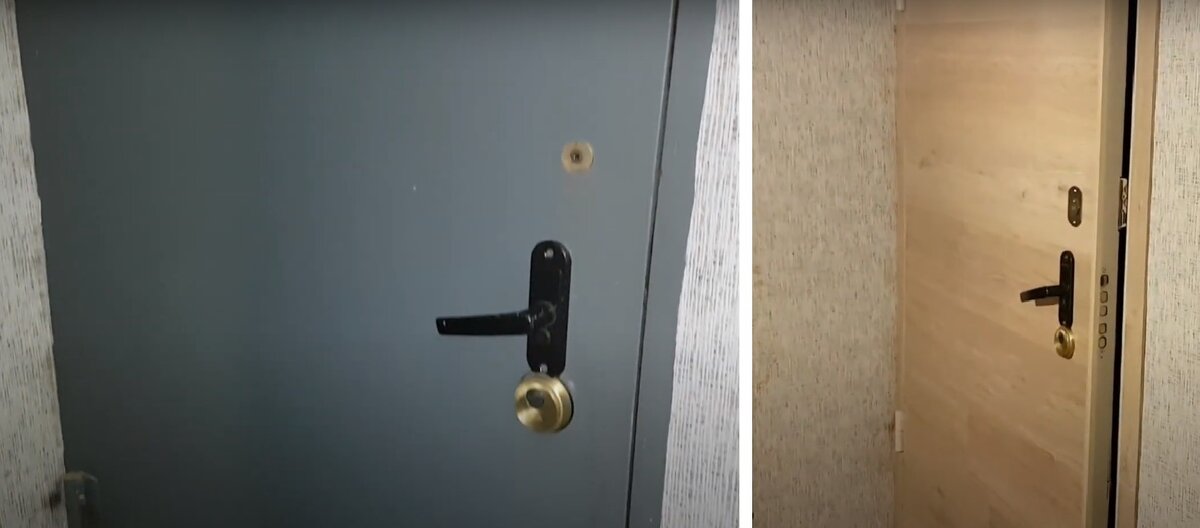    Отделка металлической двери ламинатом. Фото с канала Gennady Kuzin