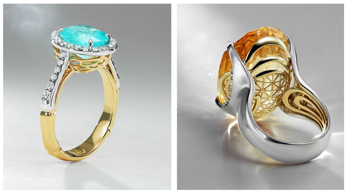 Кольца из желтого и белого золота из коллекций «Редкие камни» и «Заха Хадид»