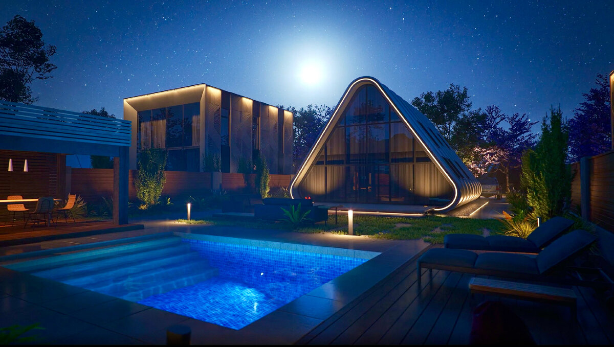 Ночной образ одного из вариантов домов нового посёлка в Крыму