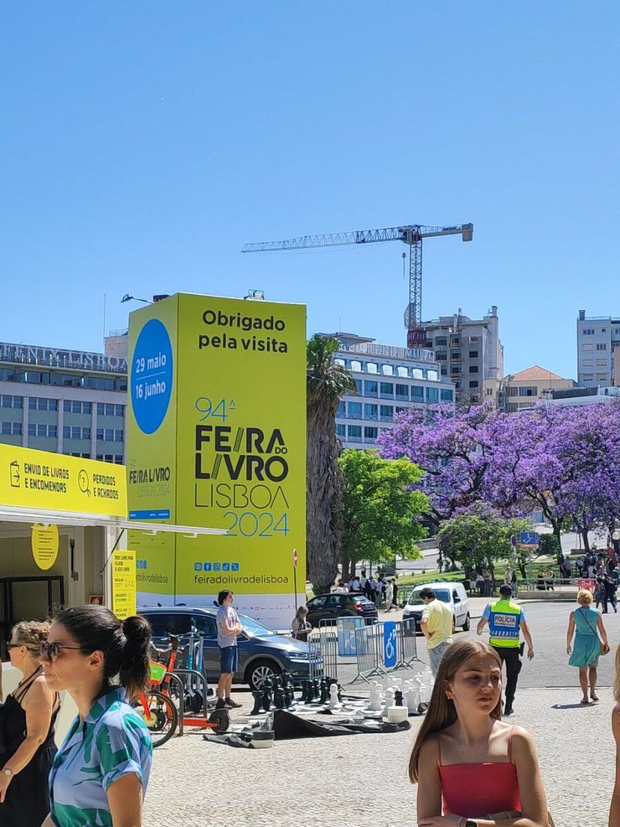 вход на ярмарку и цветущие облака жаккаранды