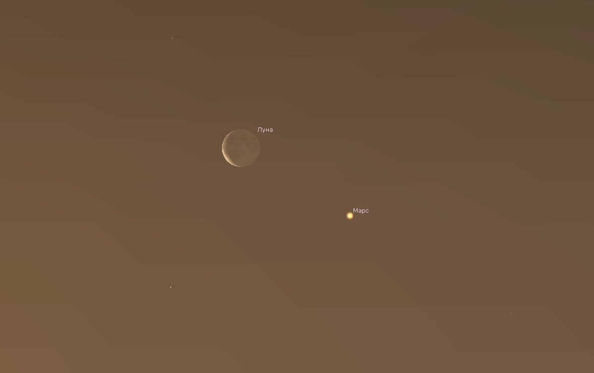 Соединение Луны и Марса утром 3 июня 2024 года, изображение из открытых источников