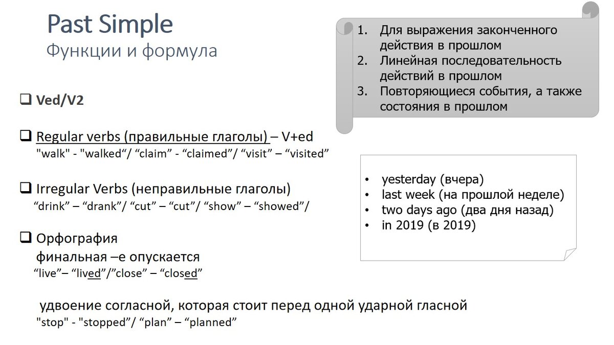 Правильные и неправильные глаголы. Орфографические особенности при образовании прошедшей формы