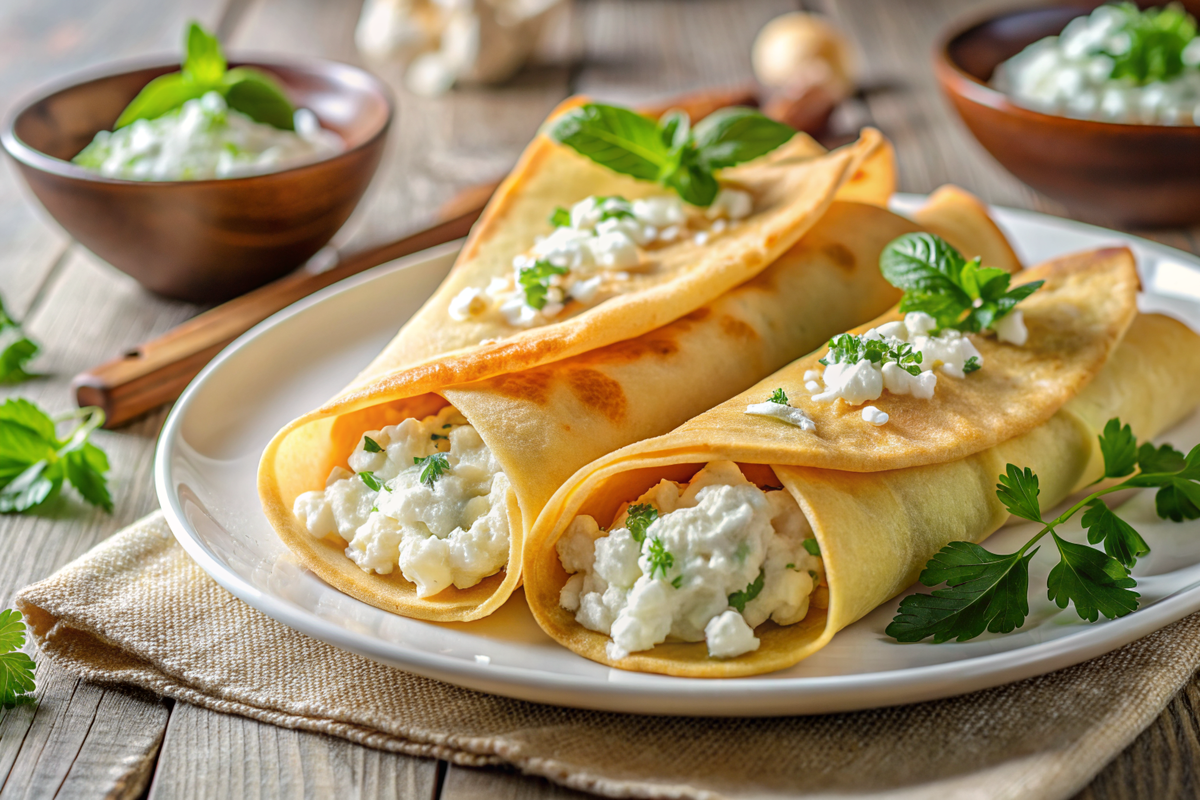 Блины с творогом и зеленью