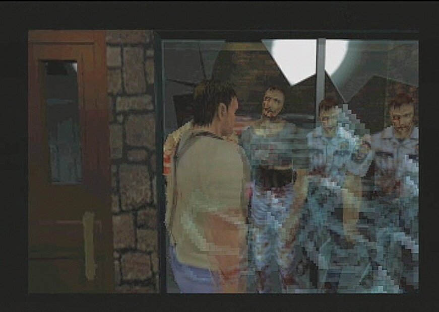 Типичная сценка из Resident Evil 2, в которой до сих пор ничего не понимающий владелец оружейного магазинчика сидит в полной безопасности за стеклянной витриной в городе, полном зомби, ровно до того момента, как к нему в гости заглядывает герой 